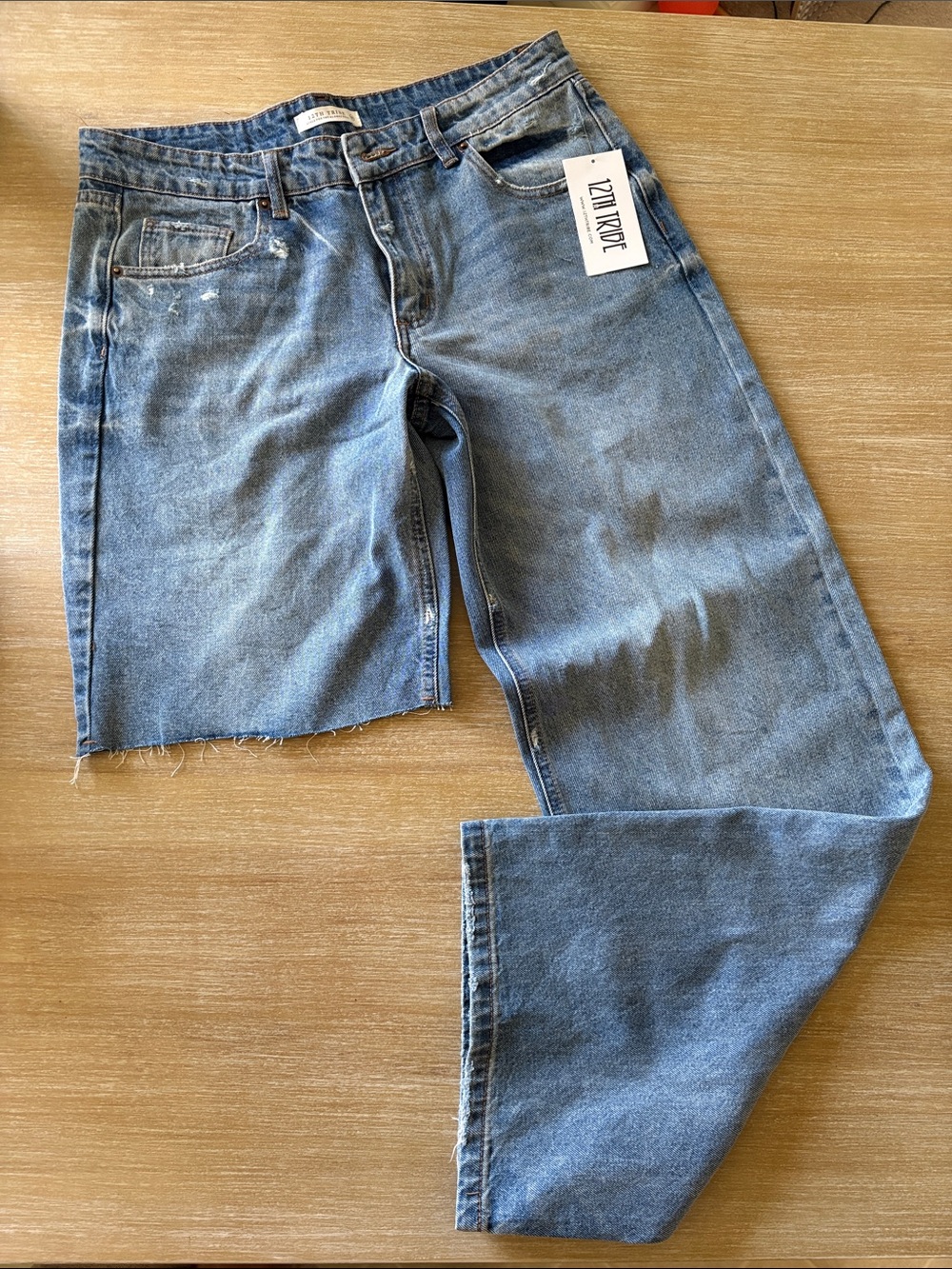 12th Tribe Women's Straight- One Leg Jeans in Light Blue